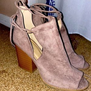 J. Adams Gray Suede Open Toe Lace Up Booties